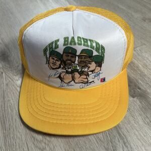 VTG 80s Oakland Athletics Bash Brothers‎ Snapback Hat MLB Yellow Trucker Cap